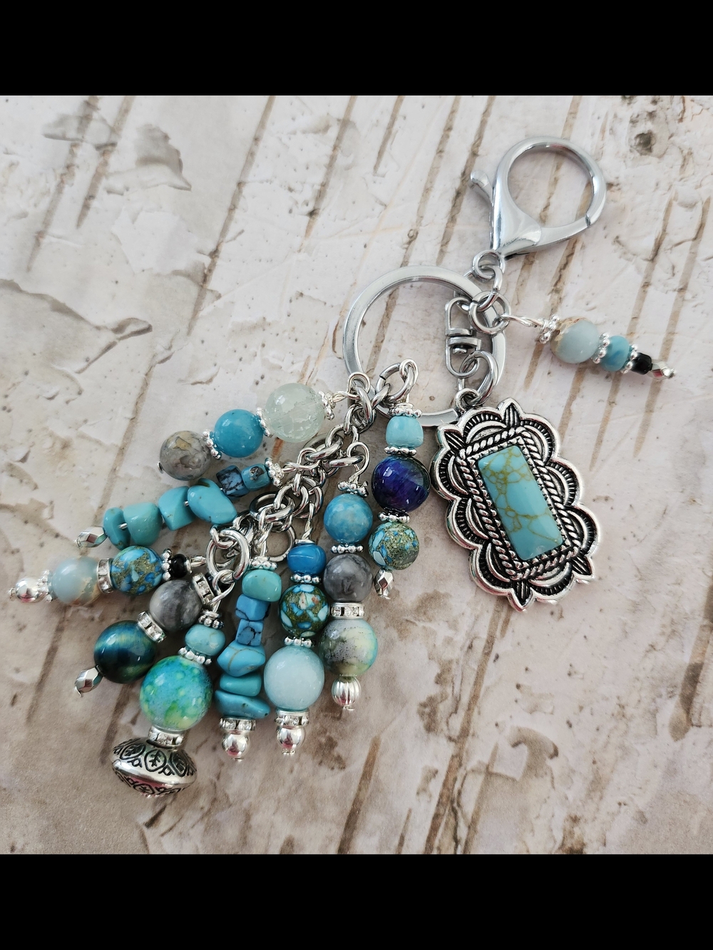 26. Southwest Purse Charm or Keychain Tiger Eye Agate Quartz Howlite Handcrafted